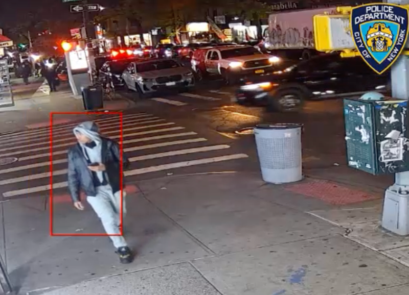 The suspect is 5 feet, 9 inches tall and was last seen wearing a gray hoodie, black jacket, gray sweatpants and black sneakers, the NYPD said