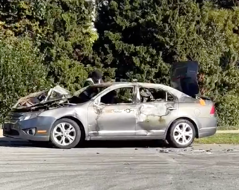 A security guard's vehicle was also torched when he confronted the mob