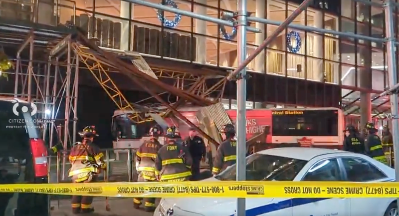 One person was hurt when a Coach USA bus crashed into a building in Midtown on Thursday. 