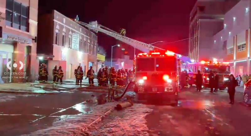 A five-alarm fire tore through a matzah bakery in Brooklyn early Wednesday morning