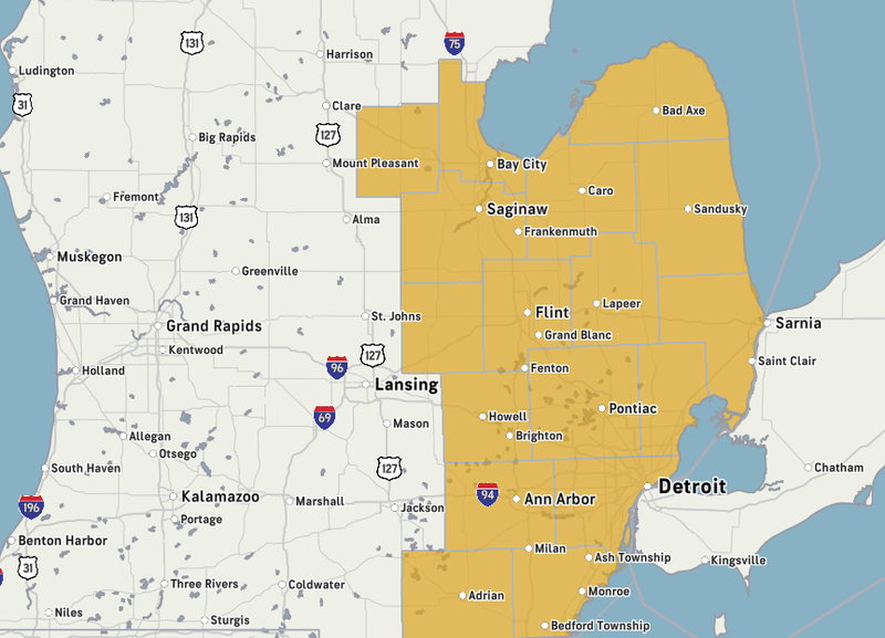 High wind warning area