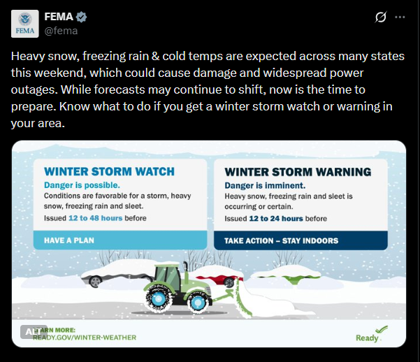 Federal Homeland Security officials have privately urged disaster response staff at the Federal Emergency Management Agency to avoid using the word “ice” in public messaging about a massive winter storm expected to slam much of the United States this weekend, according to people familiar with the directive. 