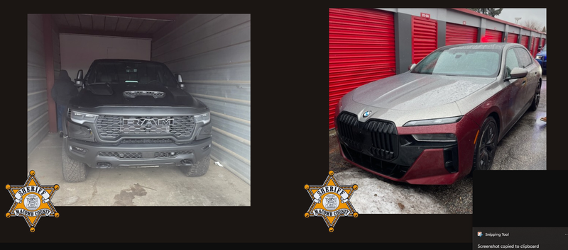 Stolen vehicles are pictured. 