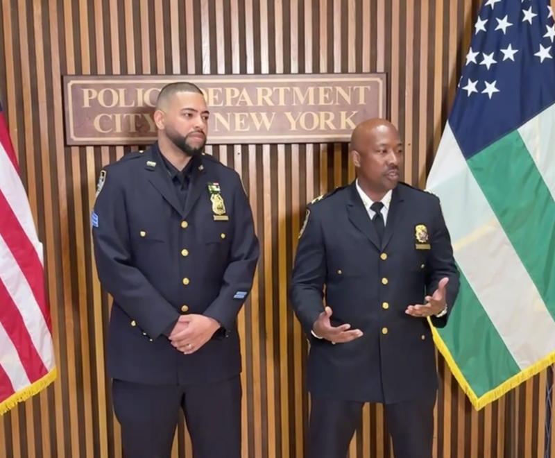 NYPD Chief Aaron Edwards and NYPD Sgt. Luis Navarro spoke with members of the media at police headquarters on Wednesday