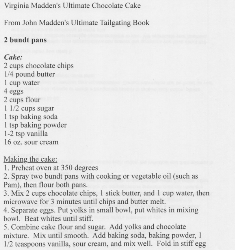 The recipe for Virginia Madden's "Ultimate Chocolate Cake."