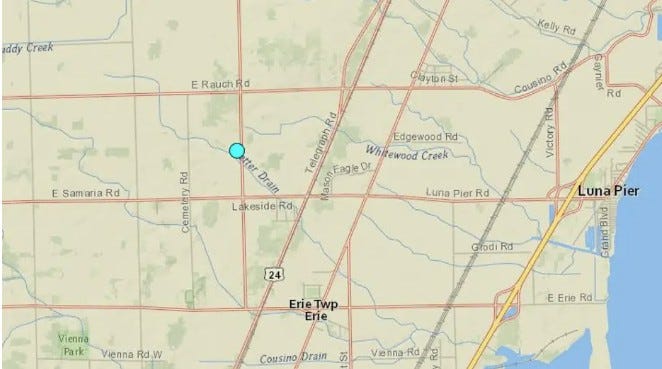 Closeup map of where earthquake happened
