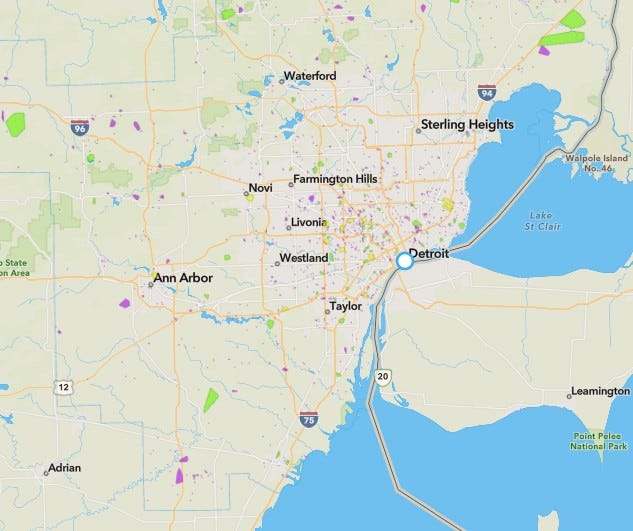 DTE Outage Map at 6 a.m. Monday 