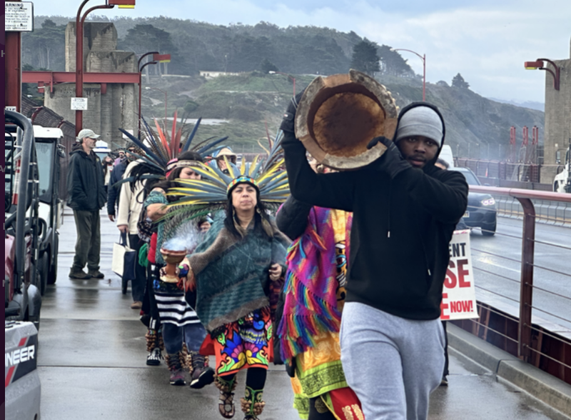 Demonstrators on the Golden Gate Bridge calling for a ceasefire in Gaza. 