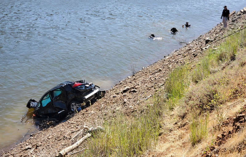 A partially-submerged vehicle at the Uvas Reservoir in Morgan Hill. 