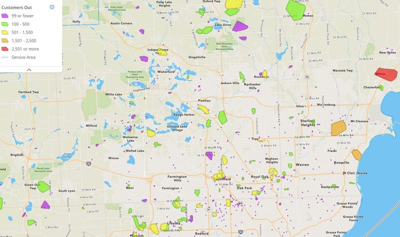 DTE outage map across Metro Detroit