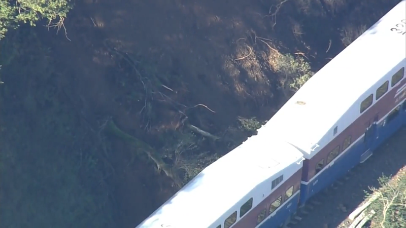 An ACE train has been stopped in Niles Canyon due to a mudslide covering the tracks.