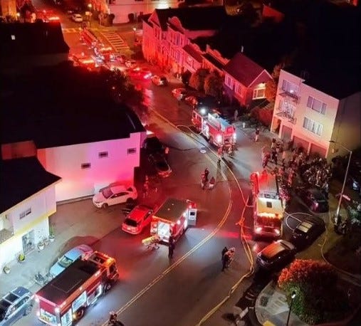 Two people jumped from their apartment to escape a fire in San Francisco on Locksley Avenue.