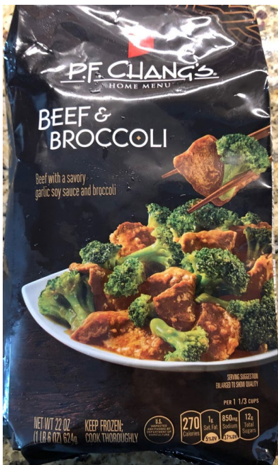 Mislabeled frozen food packages from P.F. Chang's.