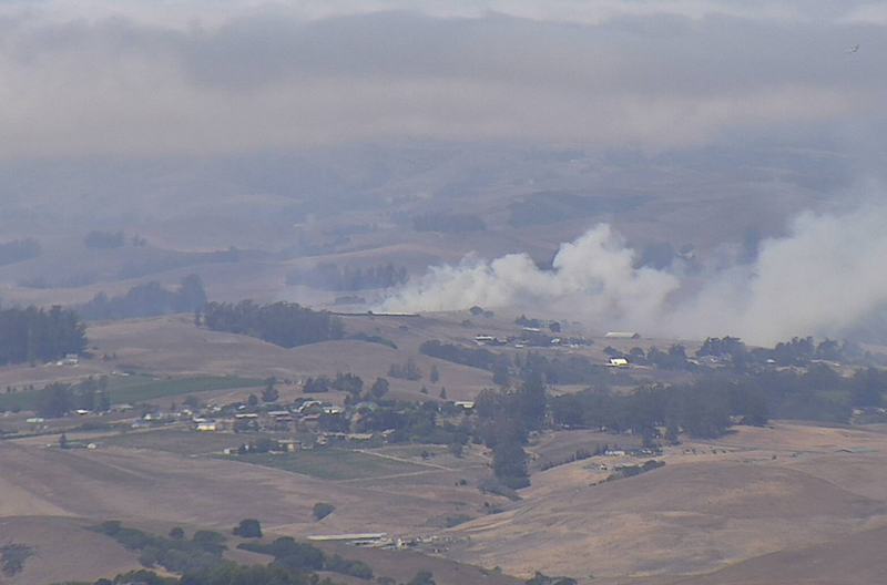 Smoke from a brush fire on Friday afternoon near Petaluma.