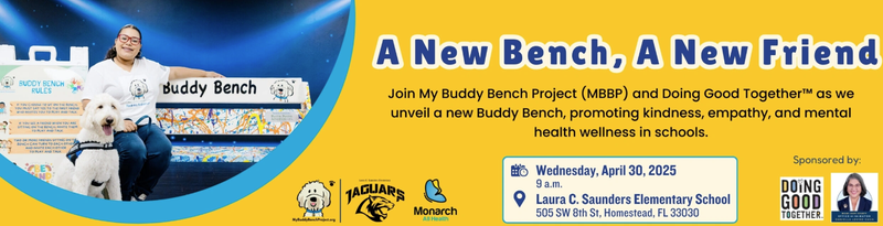 My Buddy Bench Project graphic with details about unveiling.