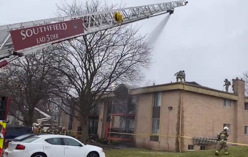 Southfield firefighters putting out fire at Cranbrook Centre Apartments