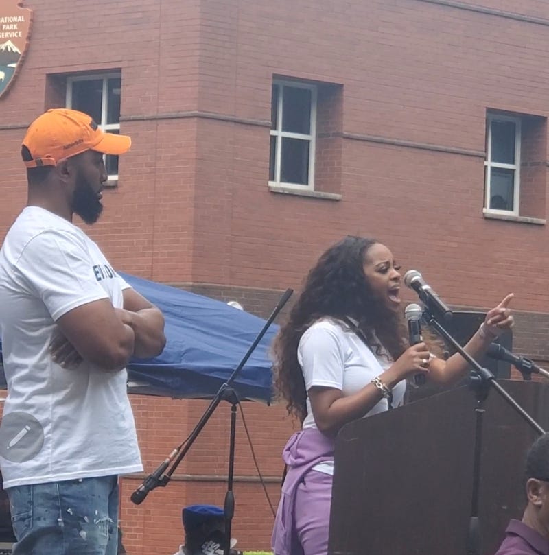 Activist Tamika Mallory told those assembled at a voters rights rally in Atlanta Monday that "going backwards is not an option" when it comes to securing voter rights in America.