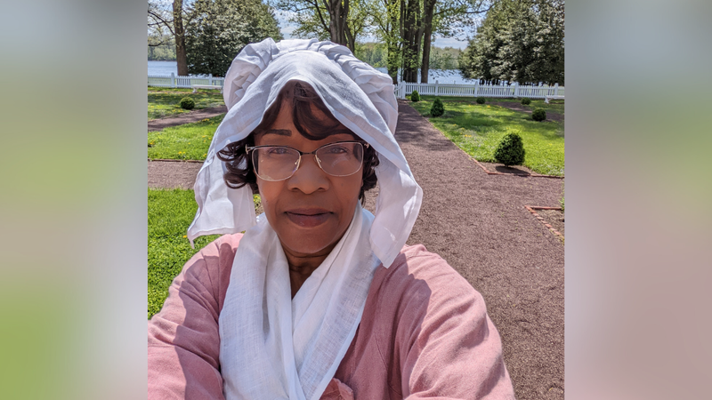 Shirley Lee Corsey portrays Susanna Warder, an enslaved woman who worked at William Penn's Pennsbury Manor from birth until death.