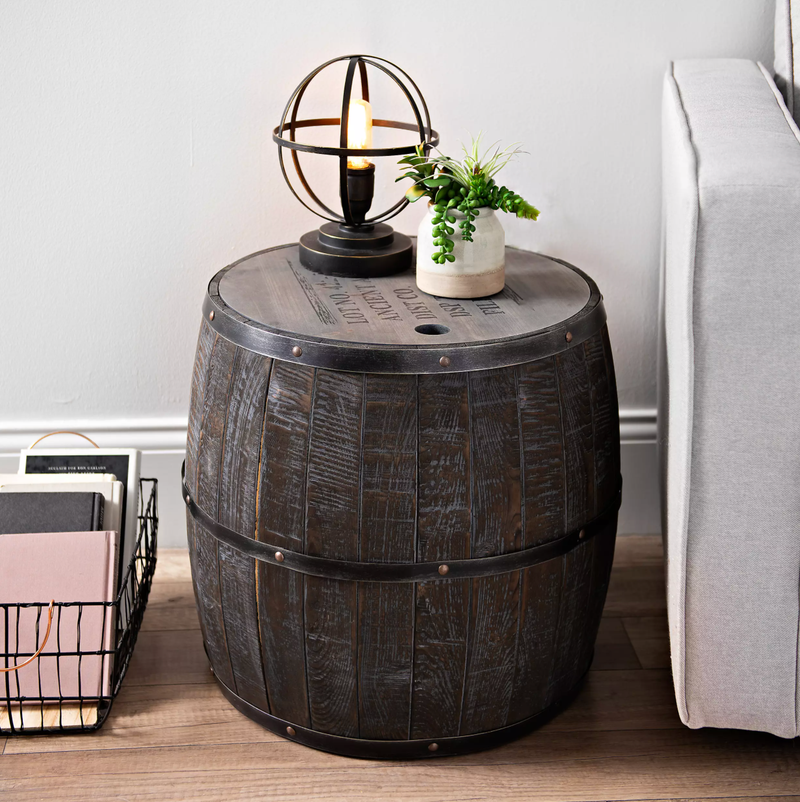 Short Whiskey Barrel Storage Accent Table