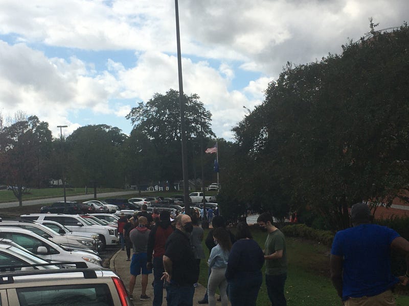 People waiting in line to vote early at the Simpsonville Activity and Senior Center on October 29