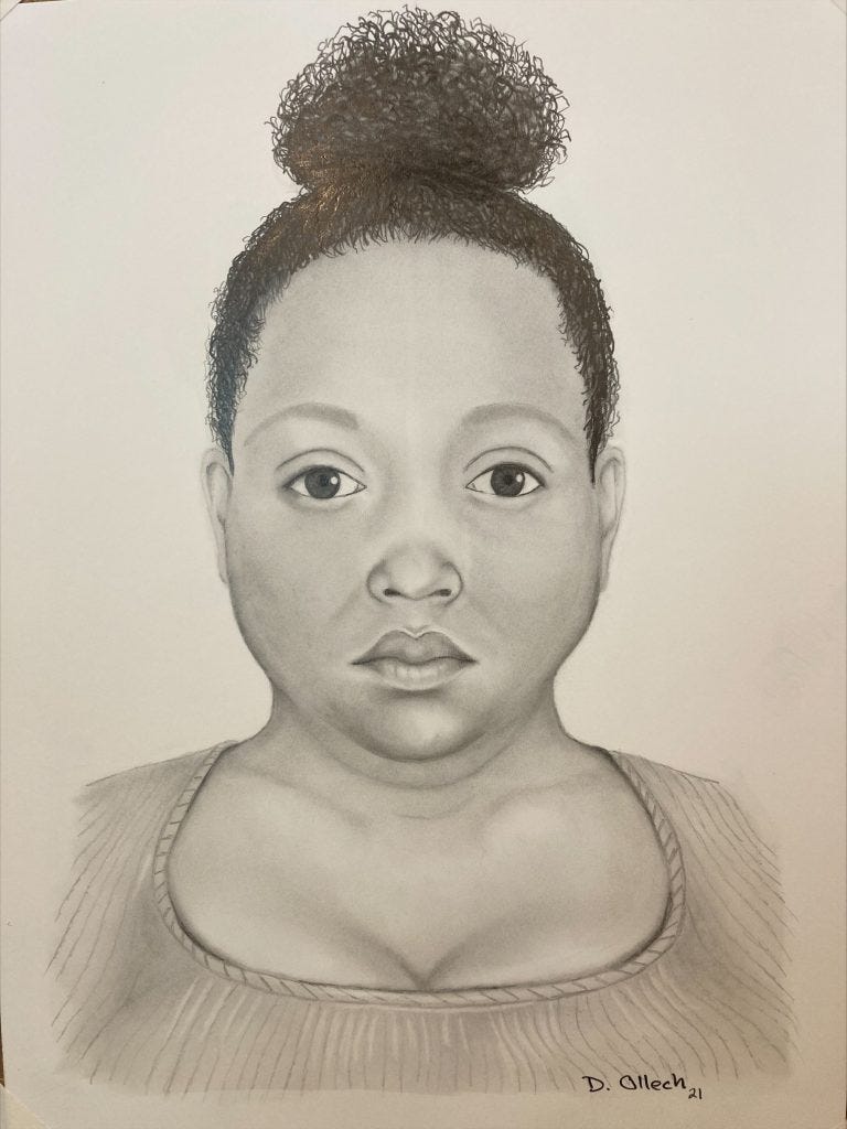 A sketch of an unidentified woman pulled from Lake Michigan on Aug. 15.