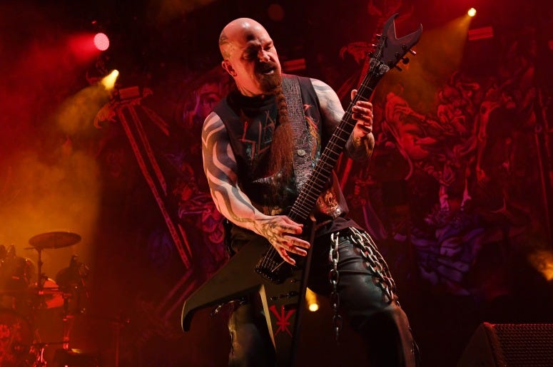 Guitarist Kerry King of Slayer performs during a stop of the band's Final World Tour at MGM Grand Garden Arena
