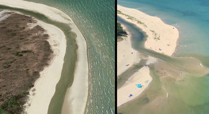 Platte River's natural flow, left, compared to photo after August 2022 diversion