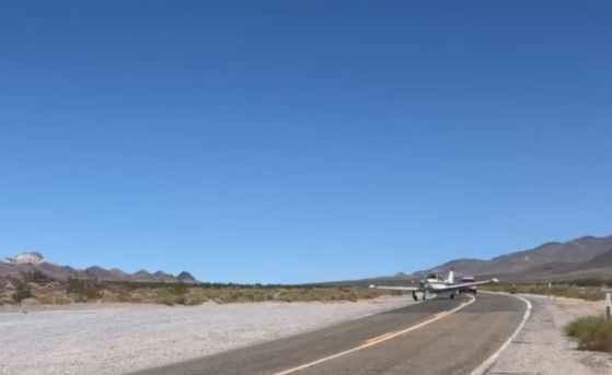 A small plane makes an emergency landing in Death Valley
