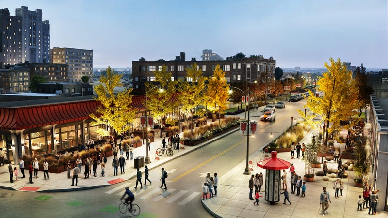 Rendering of plans for Detroit Chinatown project.