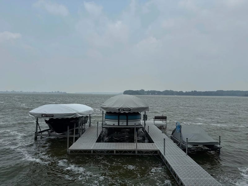 This photo taken by Pace Maier shows smoky skies on Saturday, July 12, 2025, at Pelican Lake near Ashby, Minn. 