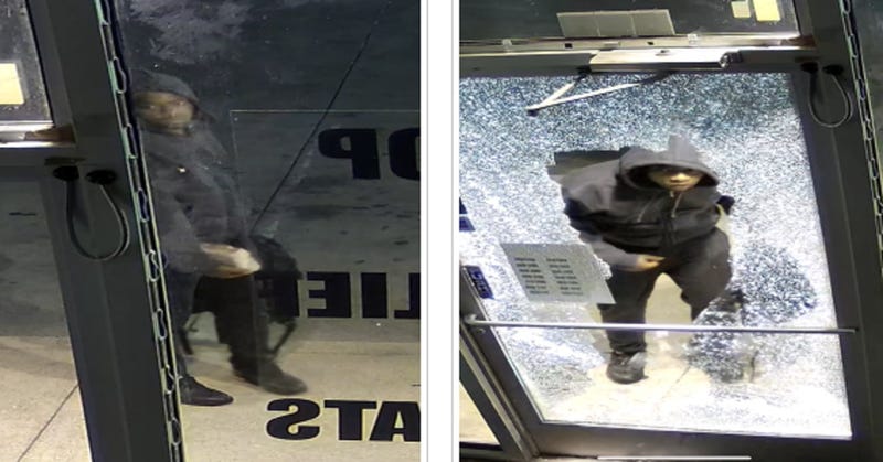 Police video shows a man using a rock to break into a South Dallas vape shop