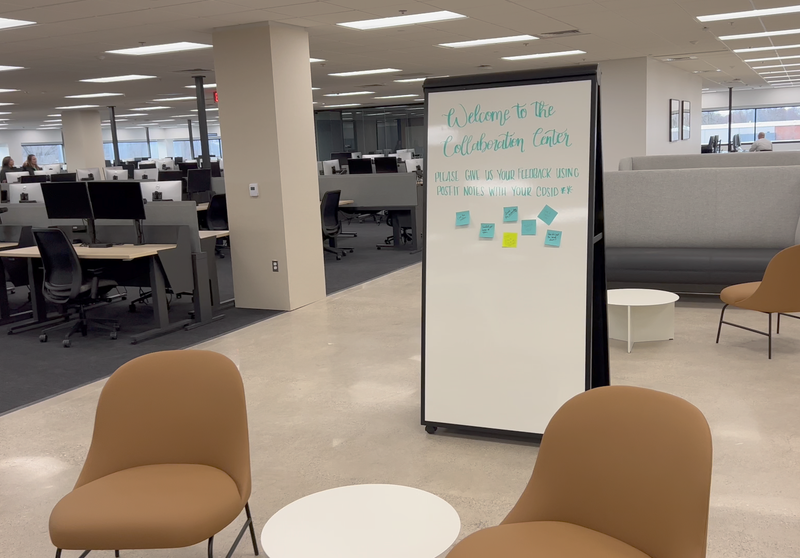 An open collaborative area at Ford's Dearborn campus.