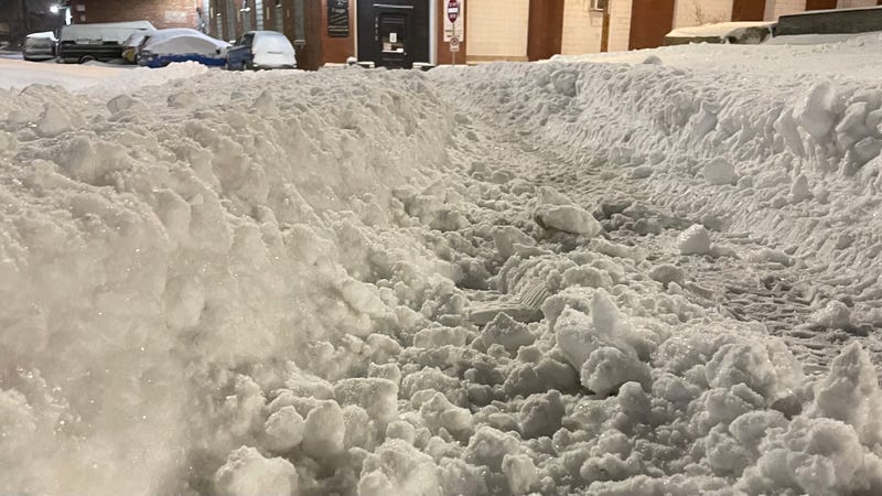 Deep snow fills a road in Kansas City