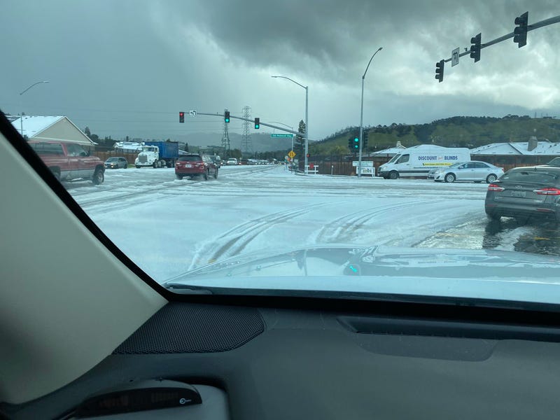 A snow/hail mix seen at Old Redwood Hwy. and Mark West Springs Rd. north of Santa Rosa on Wednesday.