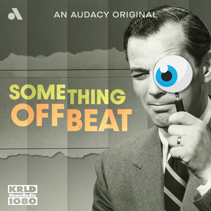 Something Offbeat logo -- man with magnifying glass and cartoon eye.