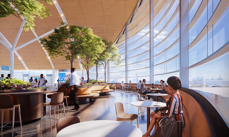 A rendering shows the observation area planned for the new Concourse D at O'Hare International Airport.