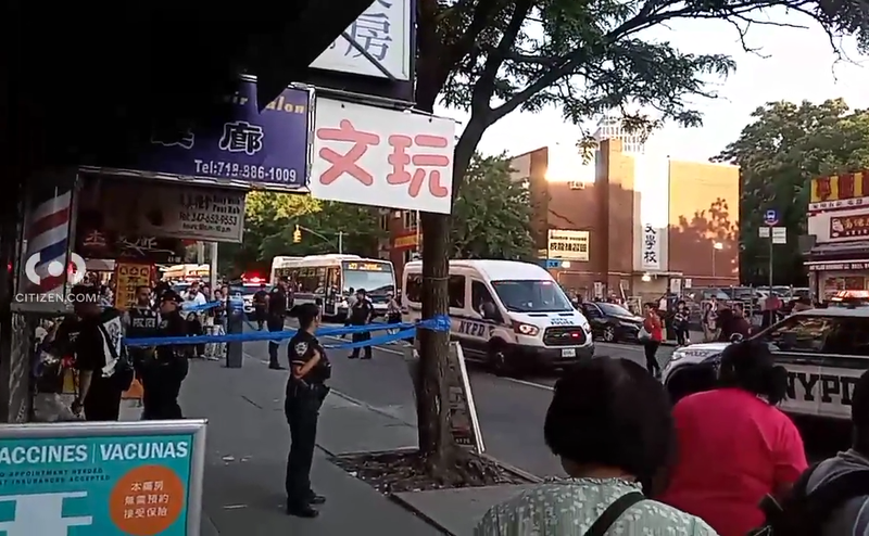 Crowds gathered as police investigated at the spa at Kissena Boulevard and Barclay Avenue