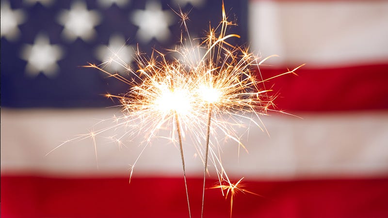lit sparklers with American flag background