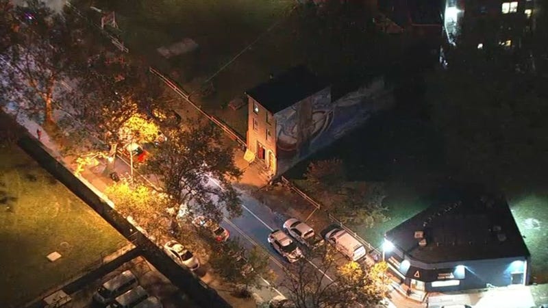 Above the scene of a deadly double shooting in North Philadelphia Thursday night.