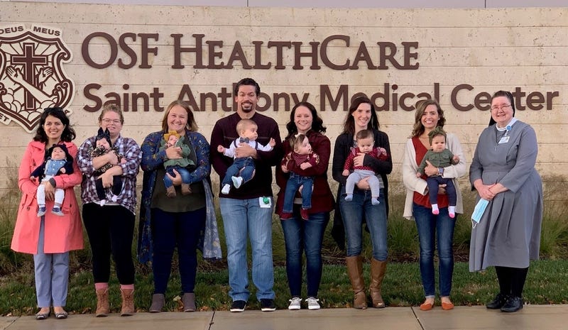 Luca, Brielle, Adelyn, Cole, Raelynn, Isabella, and Valerie will meet for the first time at OSF Saint Anthony, located at 5666 E. State St., in Rockford, on Thursday.