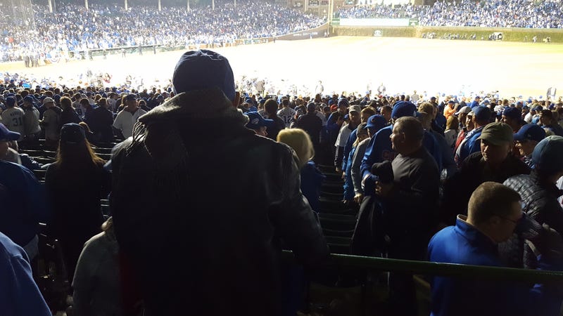 Herb Spiegel watches a Cubs game at Wrigley Field.