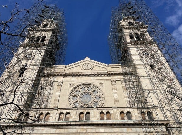 detail of front facade of church