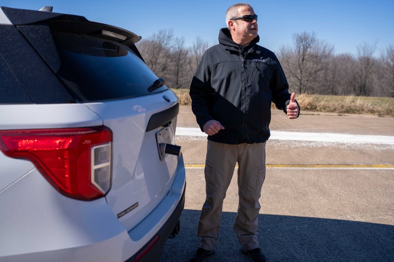 A White Settlement police officer demonstrates the department's new StarChase technology on Wednesday, Jan. 18, 2024.