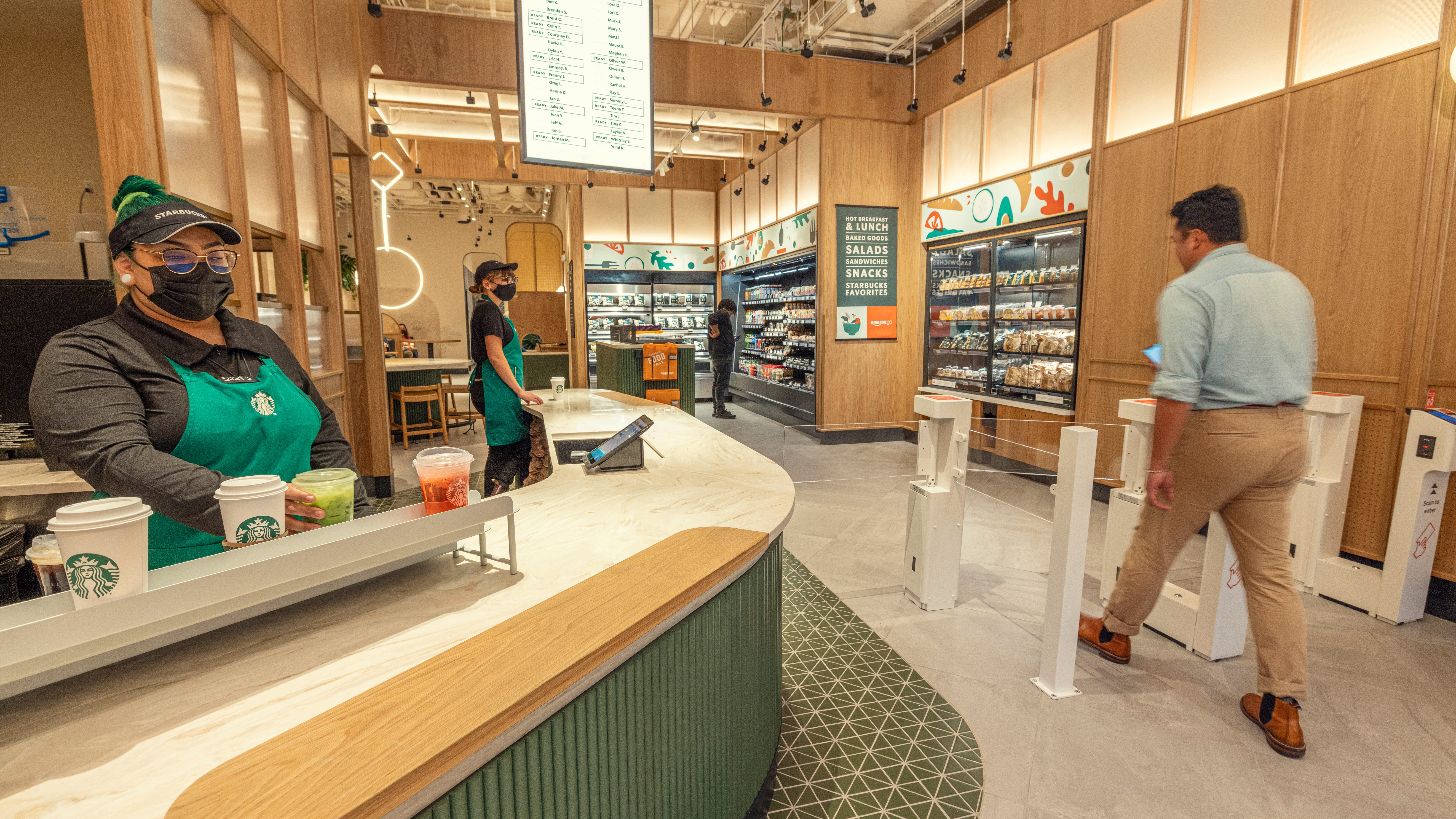 PHOTOS: Starbucks opens first digital-only pickup café with Amazon in NYC