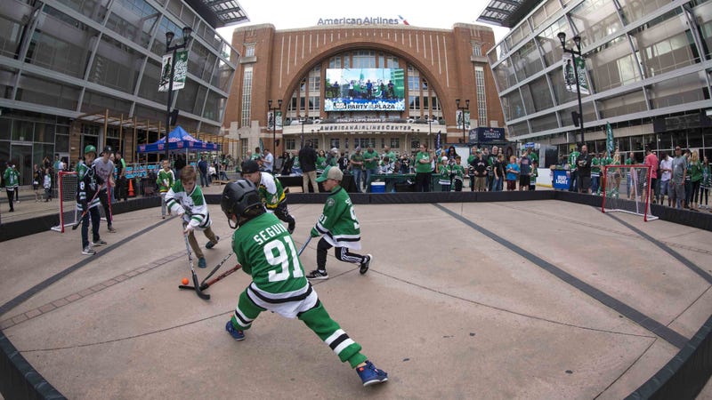 Dallas Stars fans congregate outside American Airlines Center before Game 3 against the St. Louis Blues.