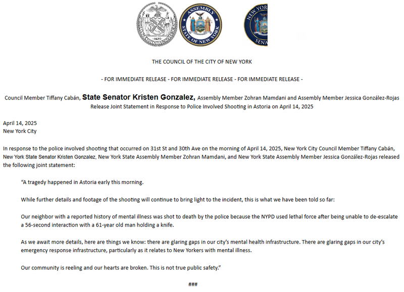 Elected leaders released a statement slamming the police response