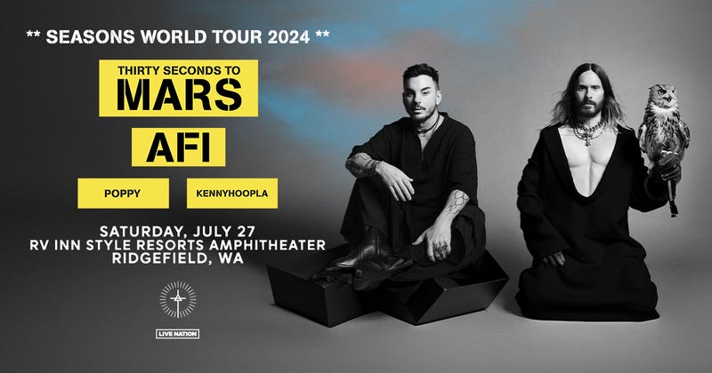 Thirty Seconds to Mars: Seasons World Tour, with AFI, Poppy, and KennyHoopla on July 27th at RV Inn Style Resorts Amphitheater