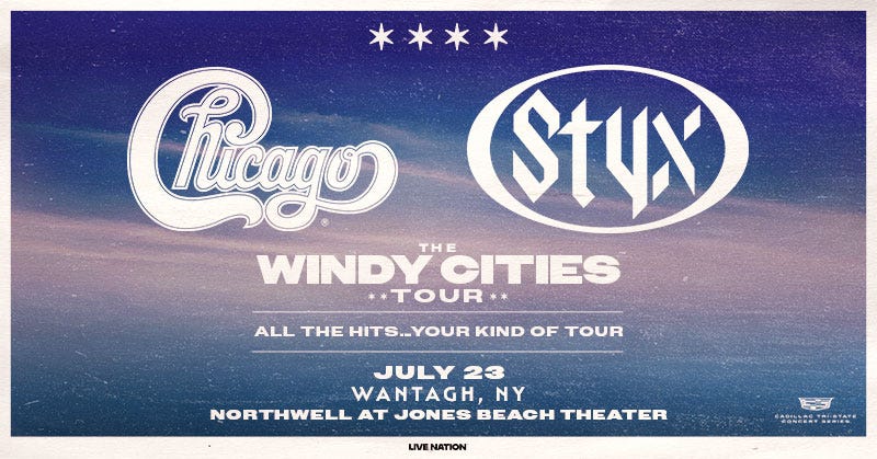 Enter for a Chance to Win Tickets to See Chicago & Styx at Northwell at Jones Beach Theater