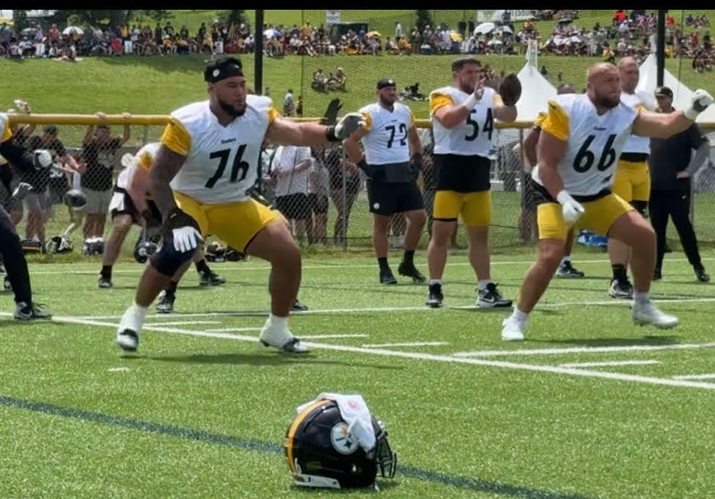 Steelers offensive line in practice