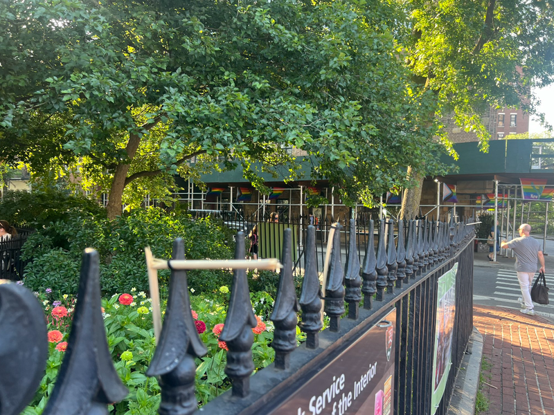 Snapped Pride flag sticks at the Stonewall National Monument found on Friday morning.